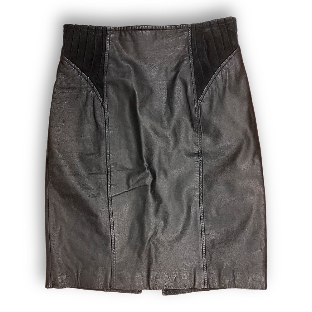 Vintage 80s Chia Leather and Suede High Waist Midi Pencil skirt